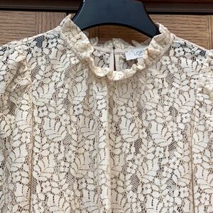 LOFT Ivory and gold long sleeve Lace Blouse. Women’s size small